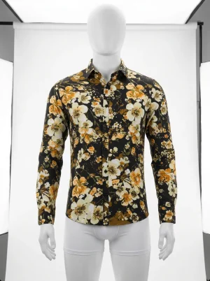 Chemise à fleurs coton bambou homme manches longues style authentique - Vue 1 - Chemise à fleurs