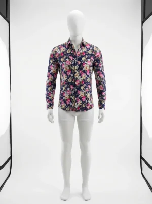 Chemise à fleurs coton bambou manches longues qualité supérieure - Vue 1 - Chemise à fleurs