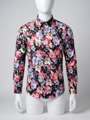 Chemise à fleurs coton manches longues style décontracté quotidien - Vue 1 - Chemise à fleurs