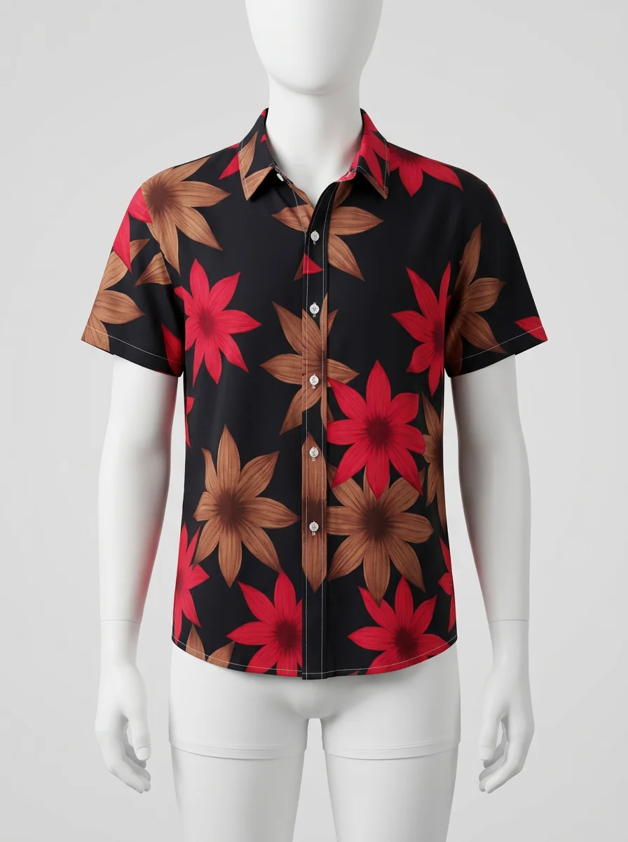 Chemise à fleurs coton polyester automnal homme - Vue 1 - Chemise à fleurs