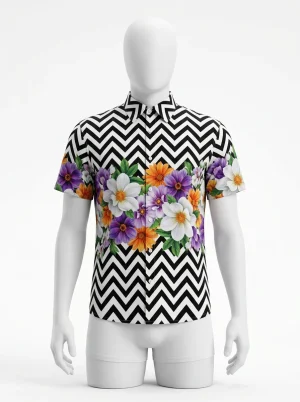Chemise à fleurs coton spandex légère homme élégante - Vue 1 - Chemise à fleurs