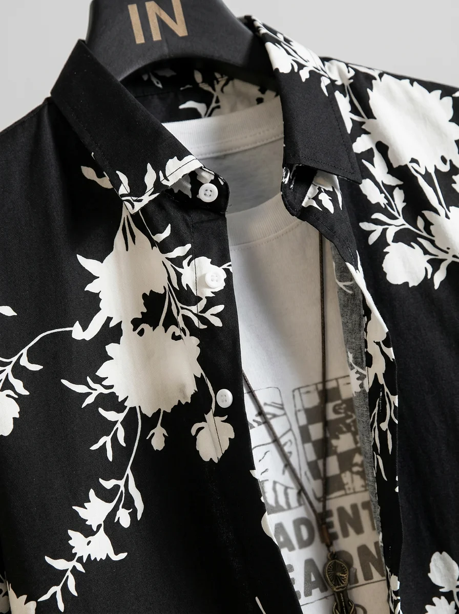 Chemise à fleurs coton tendance style homme - Vue 4 - Chemise à fleurs
