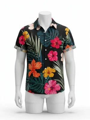 Chemise à fleurs hibiscus imprimé digital homme décontracté - Vue 1 - Chemise à fleurs