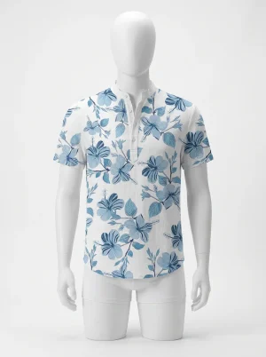 Chemise à fleurs homme col officier manches courtes - Vue 1 - Chemise à fleurs