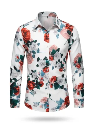 Chemise à fleurs homme polyester spandex quotidien élégant - Vue 1 - Chemise à fleurs