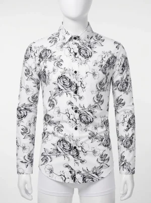 Chemise à fleurs impression tridimensionnelle homme style raffiné - Vue 1 - Chemise à fleurs