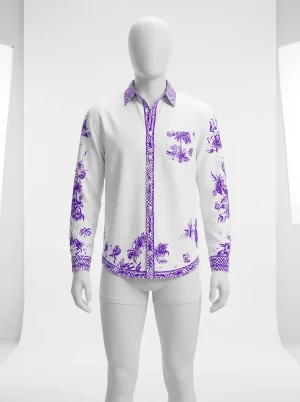 Chemise à fleurs imprimé fleuri stylisé vintage homme - Vue 1 - Chemise à fleurs