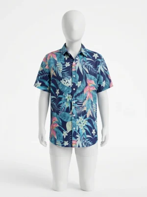 Chemise à fleurs jersey garçon style estival décontracté - Vue 1 - Chemise à fleurs