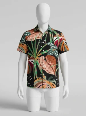 Chemise à fleurs lyocell rayonne feuillage épuré homme - Vue 1 - Chemise à fleurs