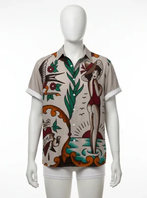Chemise à fleurs lyocell rayonne homme motif vintage illustré - Vue 1 - Chemise à fleurs