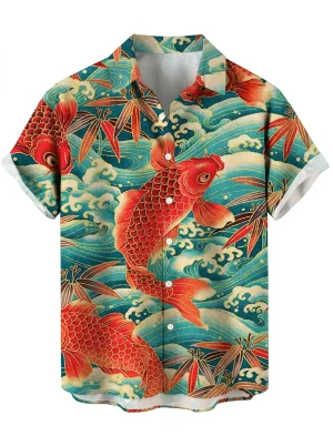 Chemise à fleurs lyocell rayonne homme motif poissons - Vue 1 - Chemise à fleurs