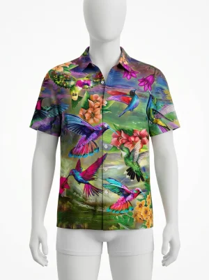 Chemise à fleurs lyocell rayonne imprimé oiseaux homme - Vue 1 - Chemise à fleurs