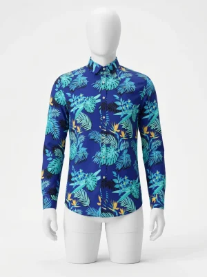 Chemise à fleurs manches longues design exotique homme - Vue 1 - Chemise à fleurs