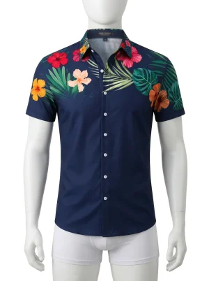 Chemise à fleurs micro-imprimé textile haute performance homme - Vue 1 - Chemise à fleurs