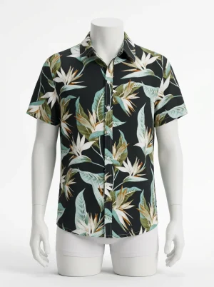 Chemise à fleurs motif cigogne traitement anti-odeurs homme - Vue 1 - Chemise à fleurs