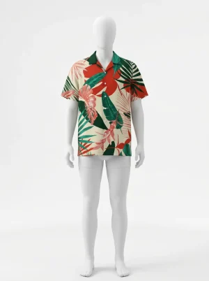 Chemise à fleurs motif feuilles exotiques homme style tropical - Vue 1 - Chemise à fleurs