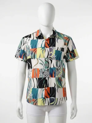 Chemise à fleurs motif kaléidoscopique textile haute densité homme - Vue 1 - Chemise à fleurs