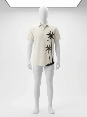 Chemise à fleurs palmier réaliste homme textile fluide été - Vue 1 - Chemise à fleurs