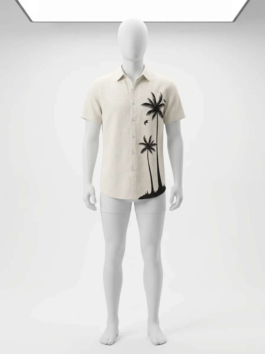 Chemise à fleurs palmier réaliste homme textile fluide été - Vue 1 - Chemise à fleurs