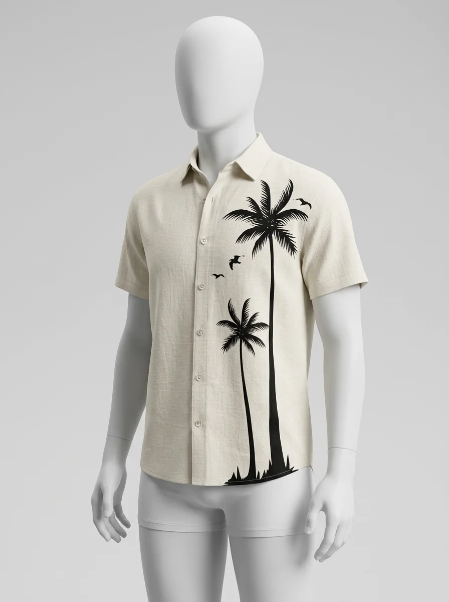 Chemise à fleurs palmier réaliste homme textile fluide été - Vue 2 - Chemise à fleurs