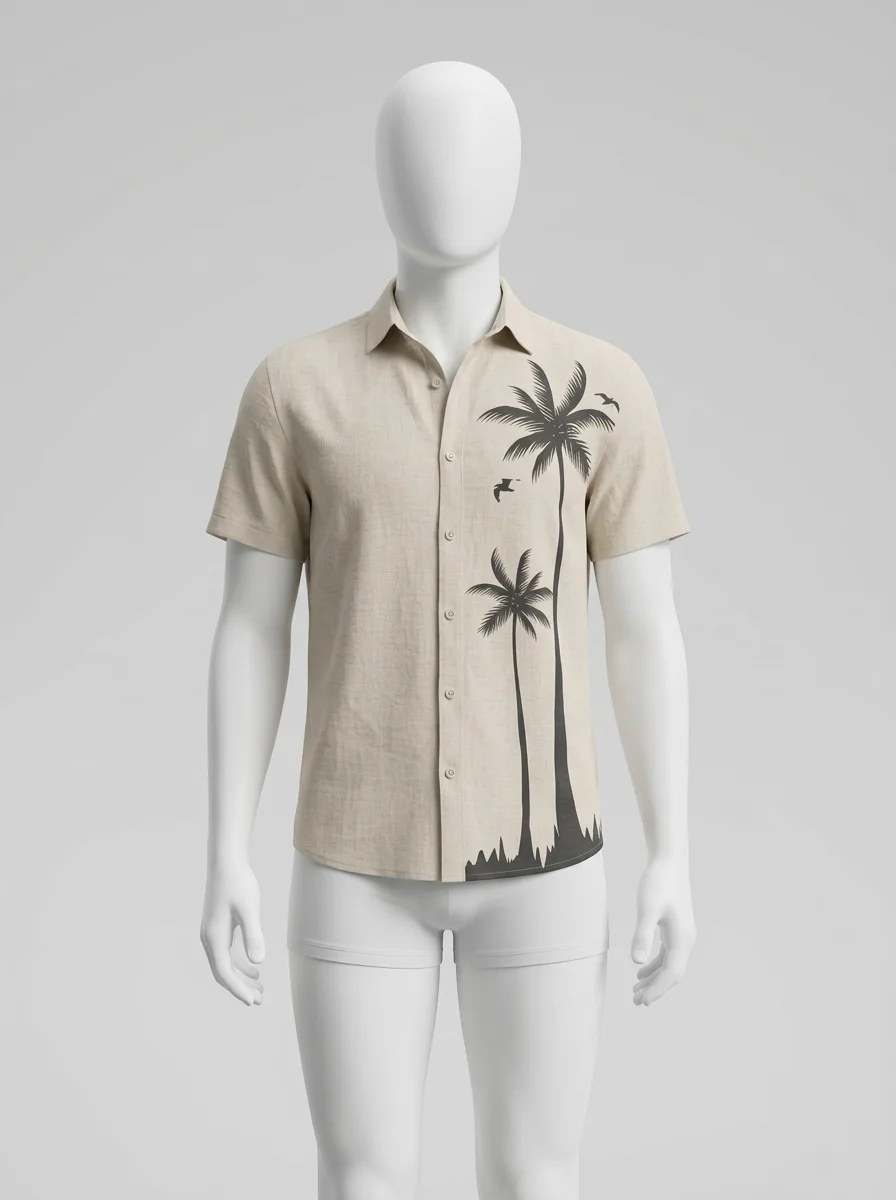 Chemise à fleurs palmier réaliste homme textile fluide été - Vue 5 - Chemise à fleurs
