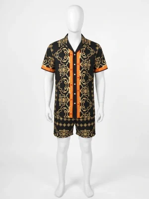 Chemise à fleurs polyester combiné short rétro homme - Vue 1 - Chemise à fleurs
