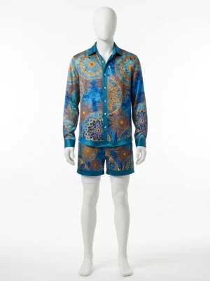 Chemise à fleurs polyester combo short décontracté homme - Vue 1 - Chemise à fleurs