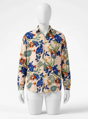 Chemise à fleurs polyester décontractée style rétro homme - Vue 1 - Chemise à fleurs