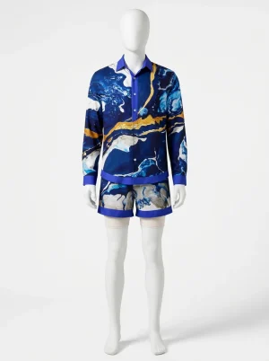 Chemise à fleurs polyester duo short balnéaire homme - Vue 1 - Chemise à fleurs