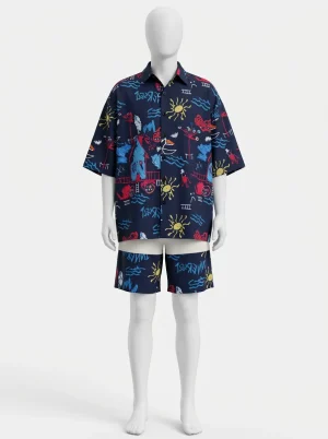 Chemise à fleurs polyester ensemble deux pièces homme fantaisie - Vue 1 - Chemise à fleurs