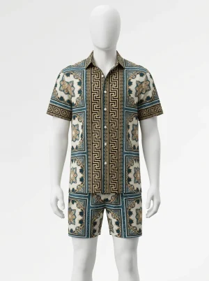 Chemise à fleurs polyester ensemble deux pièces homme plage - Vue 1 - Chemise à fleurs