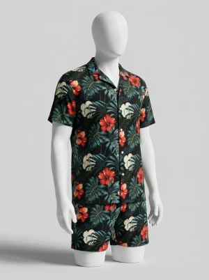 Chemise à fleurs polyester ensemble short farniente homme - Vue 1 - Chemise à fleurs
