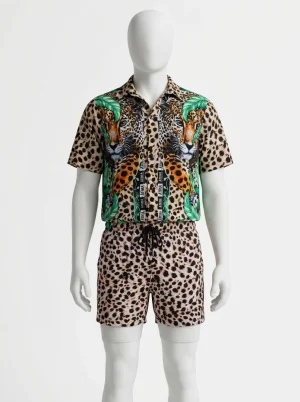 Chemise à fleurs polyester ensemble short homme vintage - Vue 1 - Chemise à fleurs