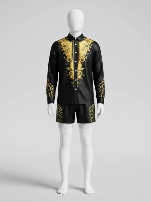 Chemise à fleurs polyester ensemble short vintage homme remarquable - Vue 1 - Chemise à fleurs