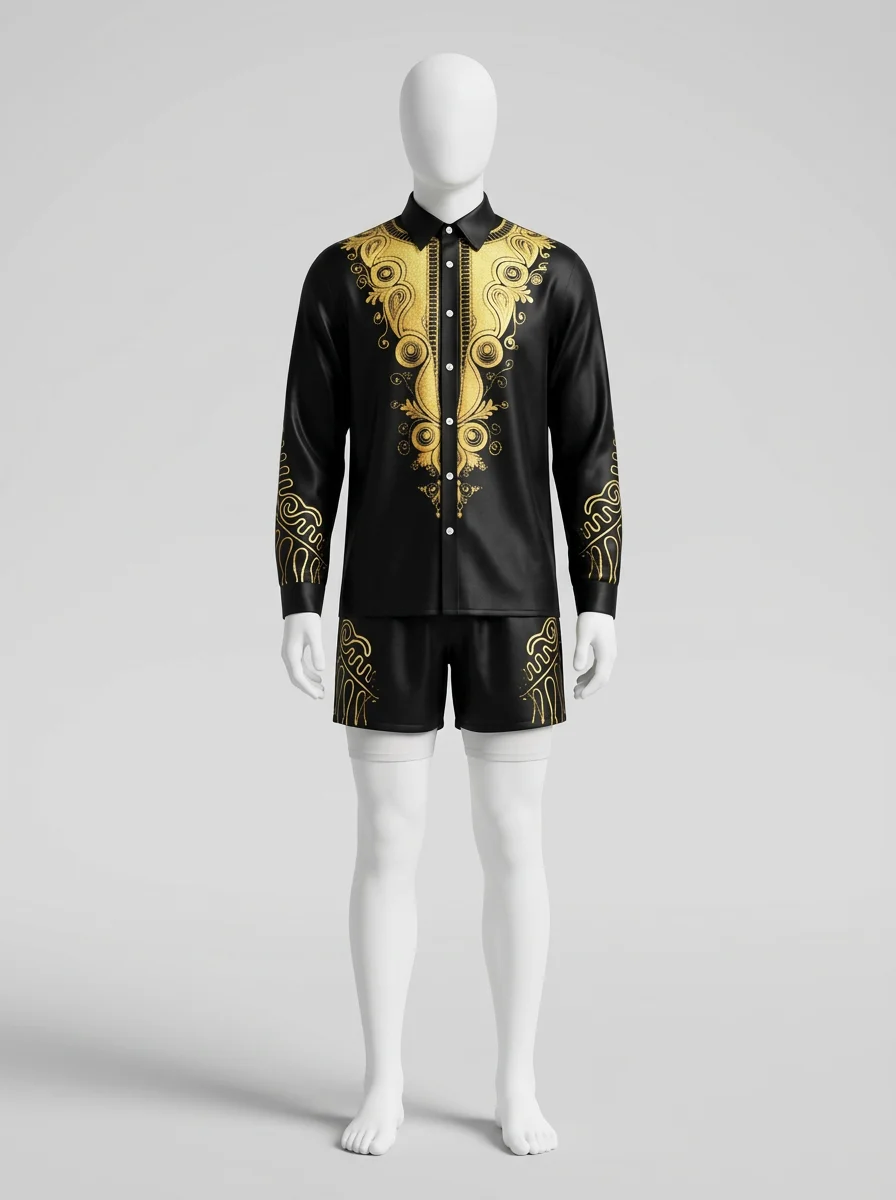 Chemise à fleurs polyester ensemble short vintage homme remarquable - Vue 1 - Chemise à fleurs