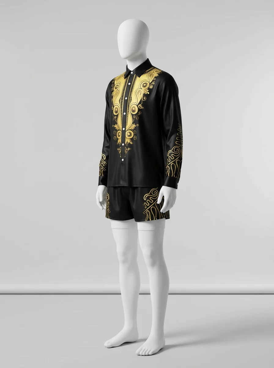 Chemise à fleurs polyester ensemble short vintage homme remarquable - Vue 2 - Chemise à fleurs
