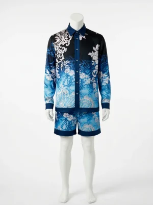 Chemise à fleurs polyester ensemble voyage décontracté homme - Vue 1 - Chemise à fleurs