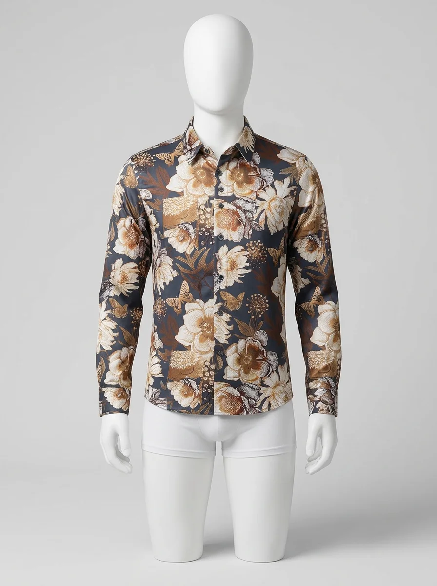 Chemise à fleurs polyester haut de gamme homme distingué - Vue 1 - Chemise à fleurs