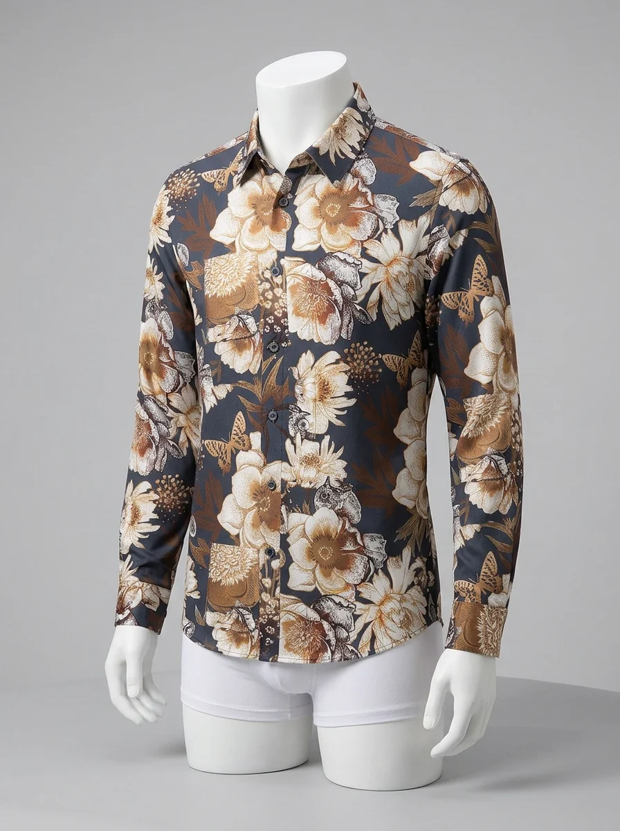 Chemise à fleurs polyester haut de gamme homme distingué - Vue 2 - Chemise à fleurs
