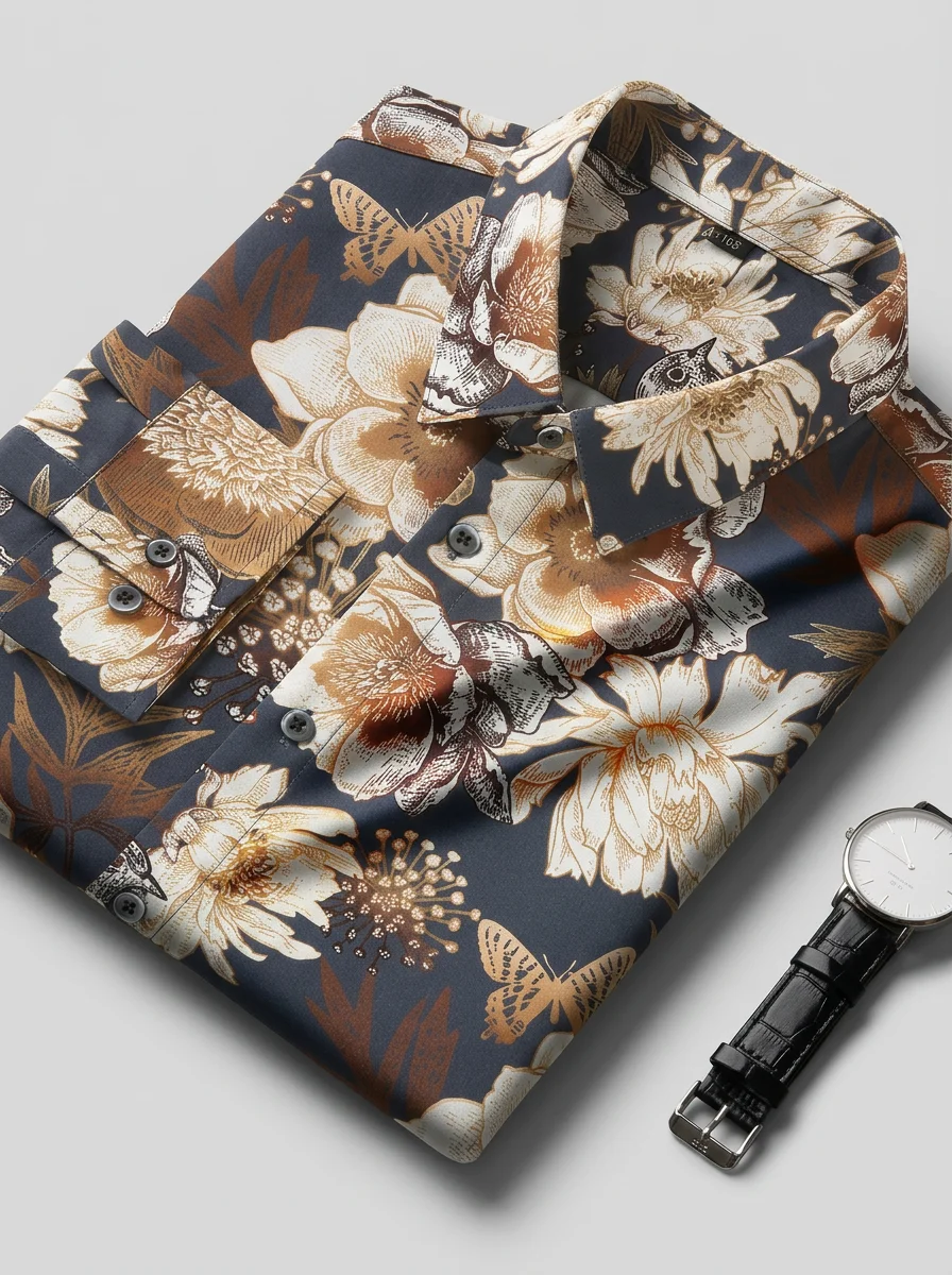Chemise à fleurs polyester haut de gamme homme distingué - Vue 5 - Chemise à fleurs