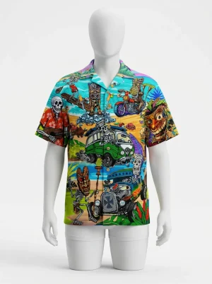 Chemise à fleurs polyester imprimé haut en couleur homme - Vue 1 - Chemise à fleurs