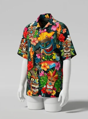Chemise à fleurs polyester imprimé luxuriant graphisme jungle homme - Vue 1 - Chemise à fleurs