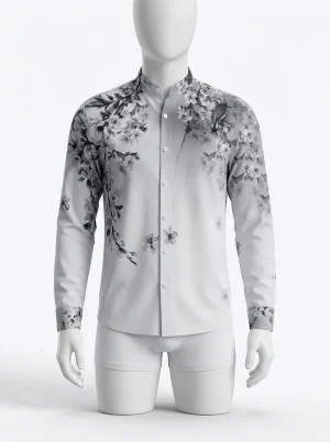 Chemise à fleurs polyester manches longues homme allure noble - Vue 1 - Chemise à fleurs