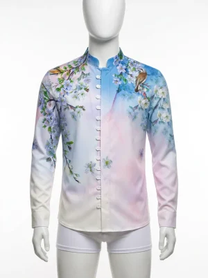 Chemise à fleurs polyester manches longues homme vêtement raffiné - Vue 1 - Chemise à fleurs