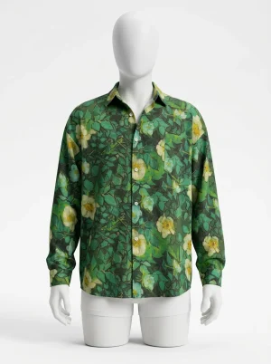 Chemise à fleurs polyester motif jungle vintage homme - Vue 1 - Chemise à fleurs