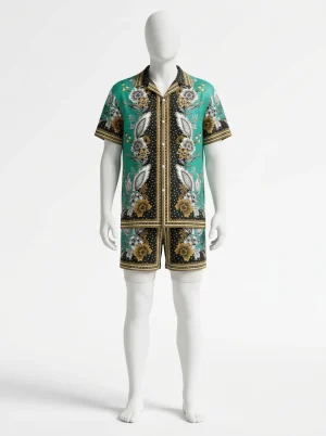 Chemise à fleurs polyester parure short homme vacances chic - Vue 1 - Chemise à fleurs