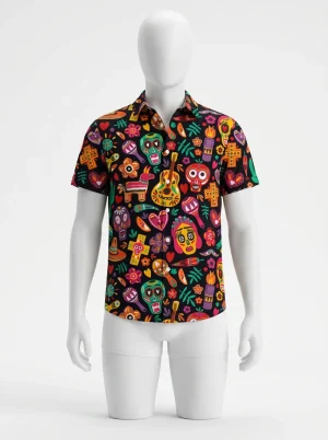Chemise à fleurs popeline extensible style mexicain homme - Vue 1 - Chemise à fleurs