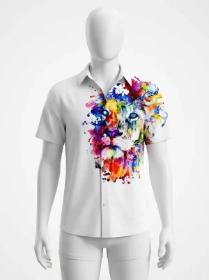 Chemise à fleurs spandex motif lion retro élégante homme - Vue 1 - Chemise à fleurs
